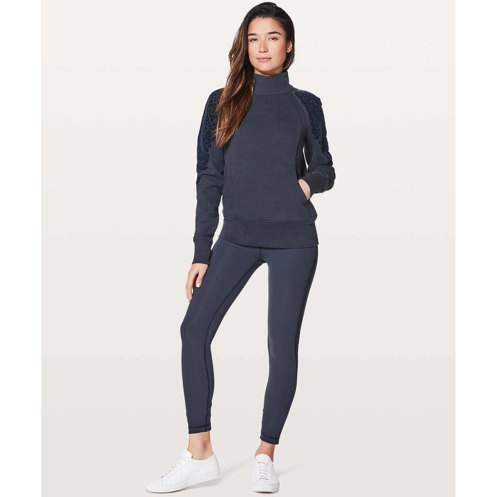 Lululemon Navy Blue Floral Velour Sleeve Quarter Zip Pullover Women